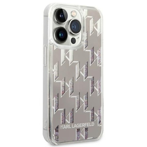 Etui na telefon iPhone 14 Pro Karl Lagerfeld srebrne Liquid Glitter