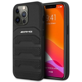 Etui na telefon iPhone 14 Pro Mercedes AMG czarny skórzany debossed