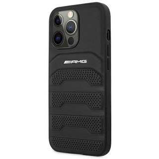 Etui na telefon iPhone 14 Pro Mercedes AMG czarny skórzany debossed