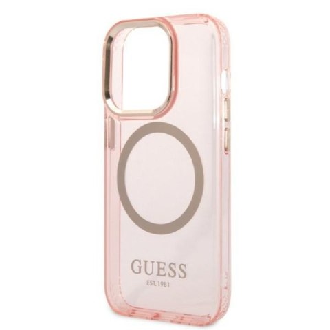 Etui iPhone 14 Pro Guess Gold Outline Translucent MagSafe różowe