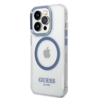 Etui na telefon iPhone 14 Pro Guess Metal Outline MagSafe niebieskie