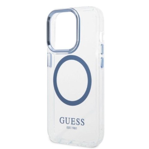 Etui na telefon iPhone 14 Pro Guess Metal Outline MagSafe niebieskie