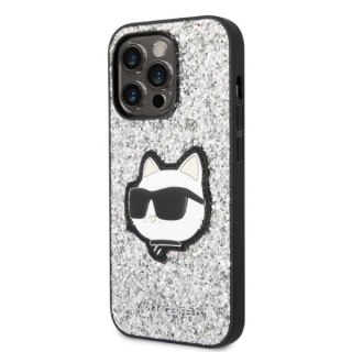 Etui na telefon iPhone 14 Pro Karl Lagerfeld srebrne Glitter Choupette