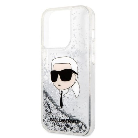 Etui na telefon iPhone 14 Pro Karl Lagerfeld srebrne Glitter Karl Head