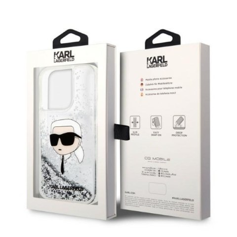 Etui na telefon iPhone 14 Pro Karl Lagerfeld srebrne Glitter Karl Head