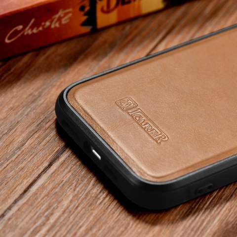 Etui iPhone 14 Pro iCarer Leather Oil Wax MagSafe jasnobrązowe