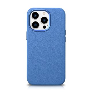 Etui iPhone 14 Pro iCarer Litchi Premium Leather MagSafe jasnoniebieskie