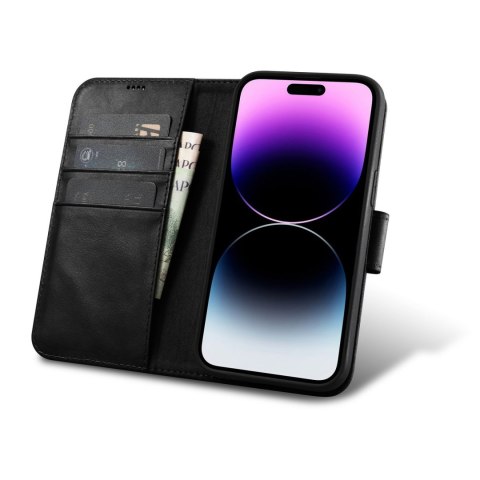 Etui iPhone 14 Pro iCarer Oil Wax Wallet Anti-RFID 2in1 czarne