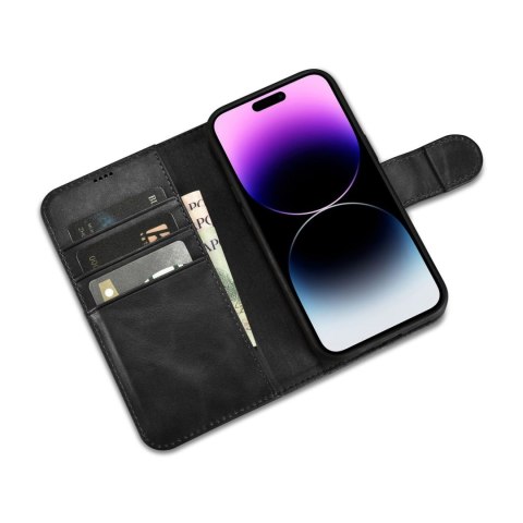 Etui iPhone 14 Pro iCarer Oil Wax Wallet Anti-RFID 2in1 czarne