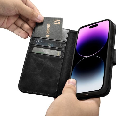 Etui iPhone 14 Pro iCarer Oil Wax Wallet Anti-RFID 2in1 czarne