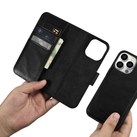 Etui iPhone 14 Pro iCarer Oil Wax Wallet Anti-RFID 2in1 czarne