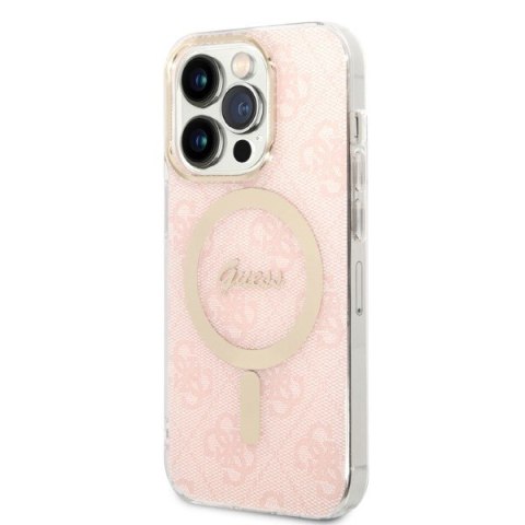 Etui na telefon Apple iPhone 14 Pro Guess 4G Print MagSafe różowy