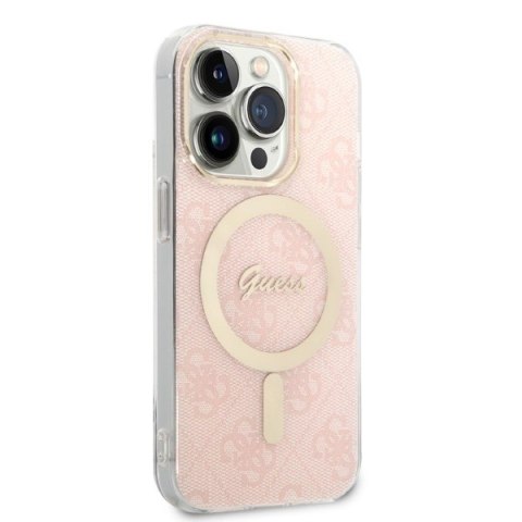 Etui na telefon Apple iPhone 14 Pro Guess 4G Print MagSafe różowy