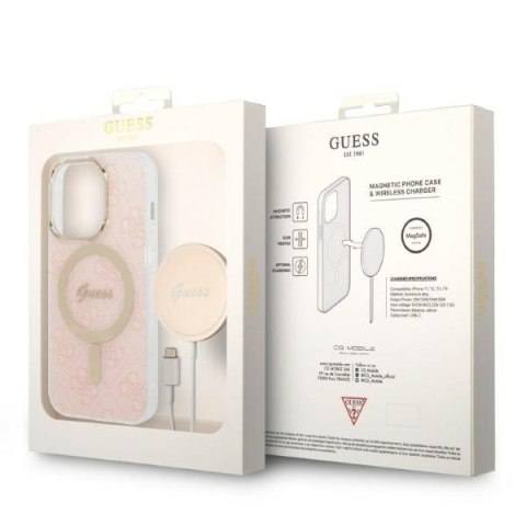 Etui na telefon Apple iPhone 14 Pro Guess 4G Print MagSafe różowy