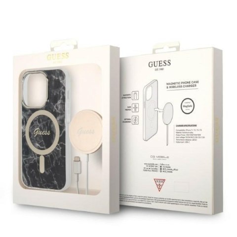 Etui na telefon Guess Marble MagSafe + ładowarka bezprzewodowa iPhone 14 Pro