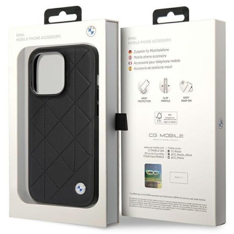 Etui iPhone 14 Pro BMW czarne Leather Quilted