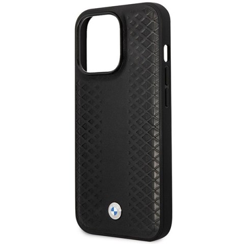 Etui na telefon iPhone 14 Pro BMW czarne Leather Diamond MagSafe