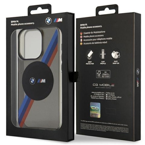 Etui na telefon iPhone 14 Pro BMW Tricolor Stripes MagSafe szare