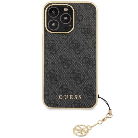 Etui na telefon iPhone 14 Pro Guess szare hardcase 4G Charms Collection