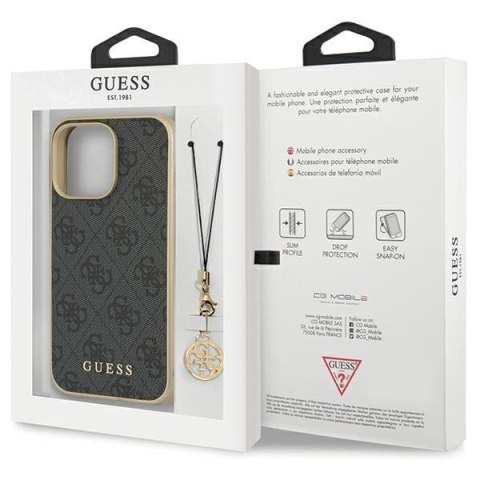 Etui na telefon iPhone 14 Pro Guess szare hardcase 4G Charms Collection