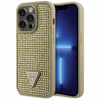 Etui na telefon iPhone 14 Pro Guess złote hardcase Rhinestone Triangle