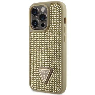 Etui na telefon iPhone 14 Pro Guess złote hardcase Rhinestone Triangle