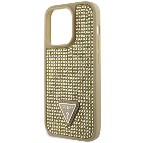 Etui na telefon iPhone 14 Pro Guess złote hardcase Rhinestone Triangle