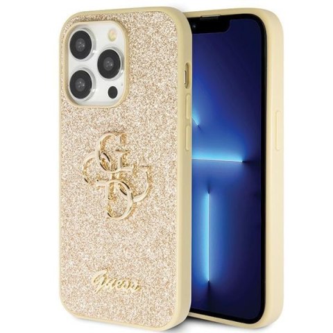 Etui na telefon iPhone 14 Pro Guess złote Glitter Script Big 4G