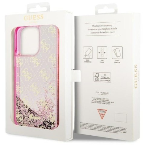 Etui na telefon iPhone 14 Pro Guess różowe hardcase Liquid Glitter 4G