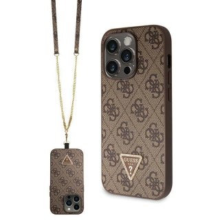 Etui iPhone 14 Pro Guess brązowe hardcase Crossbody 4G Metal Logo