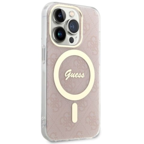 Etui na telefon iPhone 14 Pro Guess 4G MagSafe różowe, stylowe akcesoria