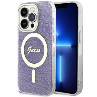 Etui na telefon iPhone 14 Pro Guess 4G MagSafe purpurowe eleganckie