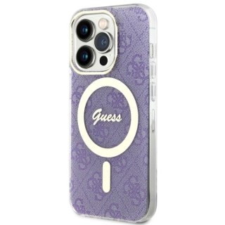 Etui na telefon iPhone 14 Pro Guess 4G MagSafe purpurowe eleganckie