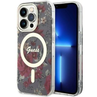 Etui na telefon iPhone 14 Pro Guess Flower MagSafe zielone