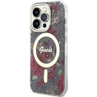 Etui na telefon iPhone 14 Pro Guess Flower MagSafe zielone