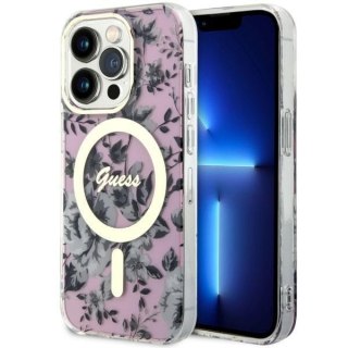 Etui na telefon iPhone 14 Pro Guess Flower MagSafe różowe ładne i stylowe