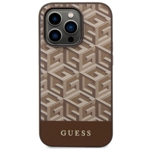 Etui na telefon iPhone 14 Pro Guess GCube Stripes MagSafe brązowe