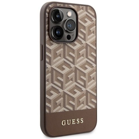 Etui na telefon iPhone 14 Pro Guess GCube Stripes MagSafe brązowe