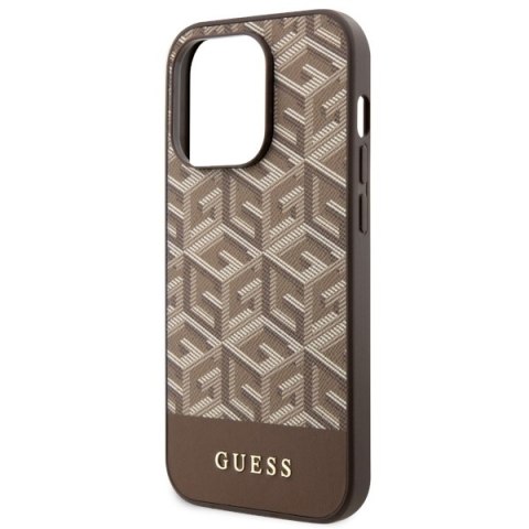 Etui na telefon iPhone 14 Pro Guess GCube Stripes MagSafe brązowe