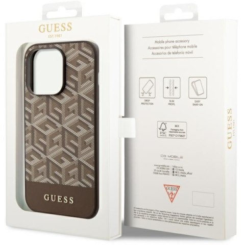 Etui na telefon iPhone 14 Pro Guess GCube Stripes MagSafe brązowe