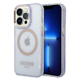 Etui iPhone 14 Pro Guess Gold Outline Translucent MagSafe purpurowe