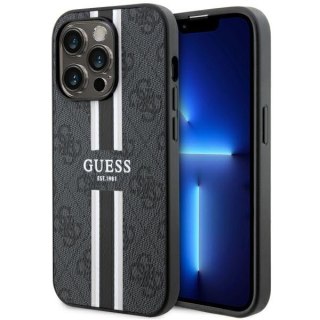 Etui na telefon iPhone 14 Pro Guess 4G MagSafe czarne z paskami