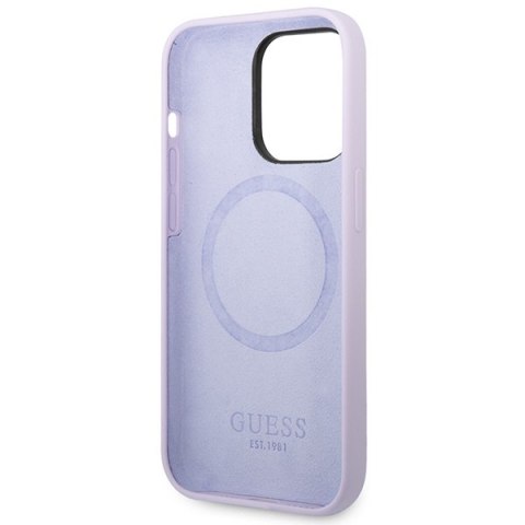 Etui na telefon iPhone 14 Pro Guess Silicone MagSafe fioletowe