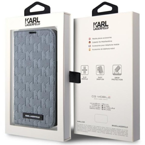 Etui na telefon iPhone 14 Pro Karl Lagerfeld Saffiano Monogram srebrne