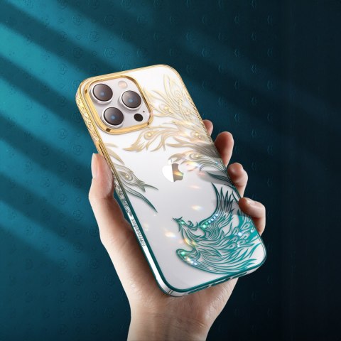 Etui na telefon iPhone 14 Pro Kingxbar złoto-niebieskie Swarovski