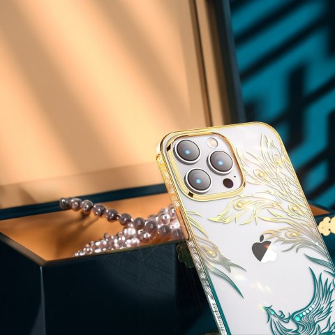 Etui na telefon iPhone 14 Pro Kingxbar złoto-niebieskie Swarovski