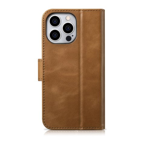 Etui iPhone 14 Pro iCarer Oil Wax Wallet Anti-RFID 2in1 jasnobrązowe