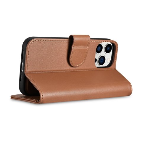 Etui iPhone 14 Pro iCarer Wallet Anti-RFID 2in1 brązowe