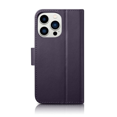 Etui iPhone 14 Pro iCarer Wallet Anti-RFID 2in1 ciemnofioletowe