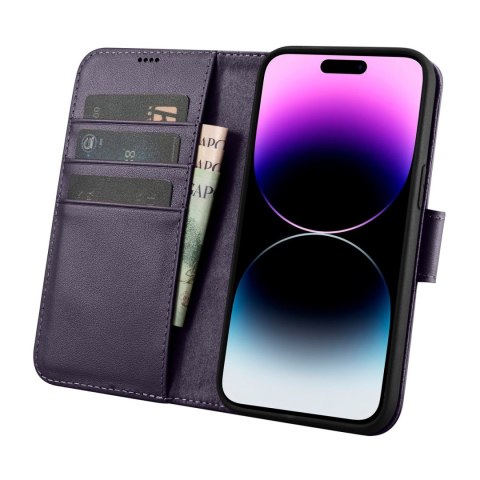 Etui iPhone 14 Pro iCarer Wallet Anti-RFID 2in1 ciemnofioletowe